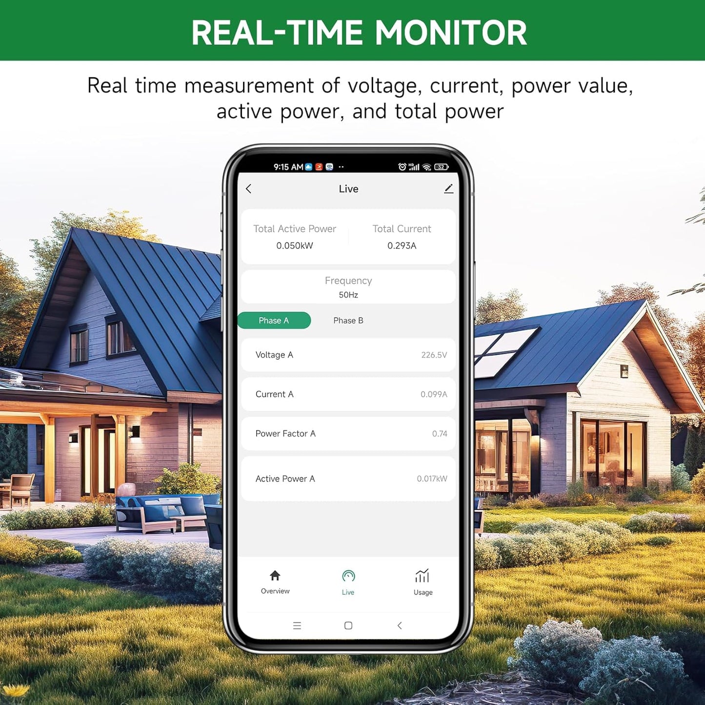 WiFi Energy Monitor with 2 * 750A Clamps, Real-Time Electricity Tracking, Smart Home Power Management
