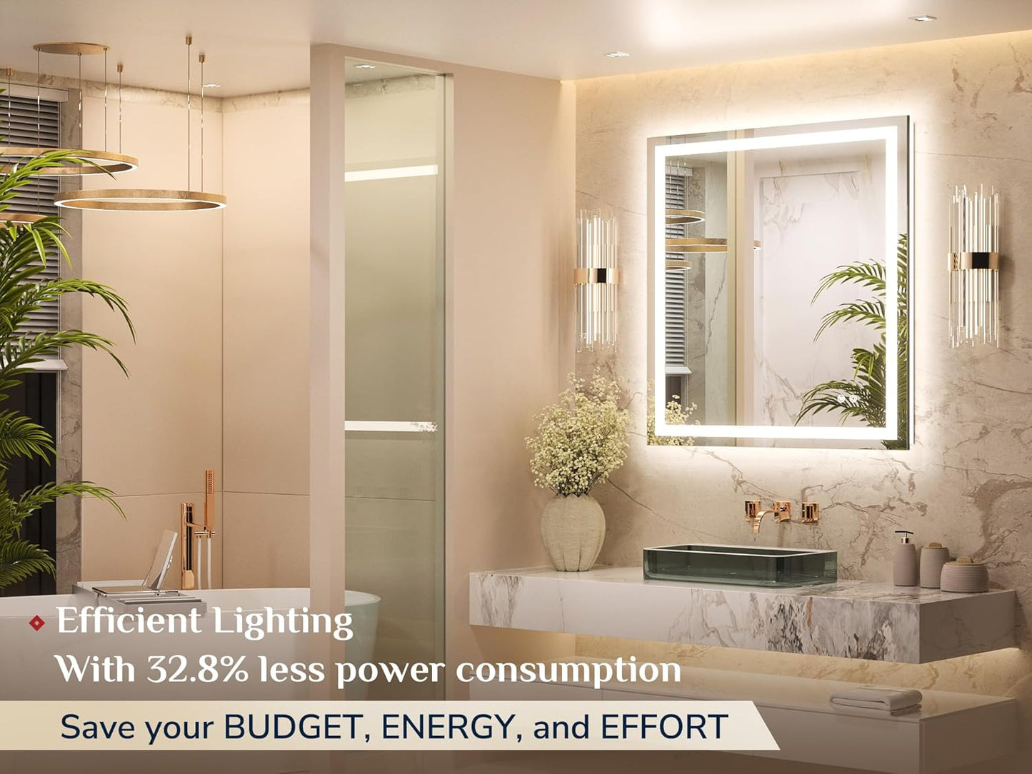 Keonjinn 32 x 36 Inch LED Bathroom Mirror with Frontlit & Backlit, Anti-Fog Mirror with Lights, Stepless Dimming, 3-Color Temperature, HD Tempered Glass Wall Mirror for Modern Bathroom