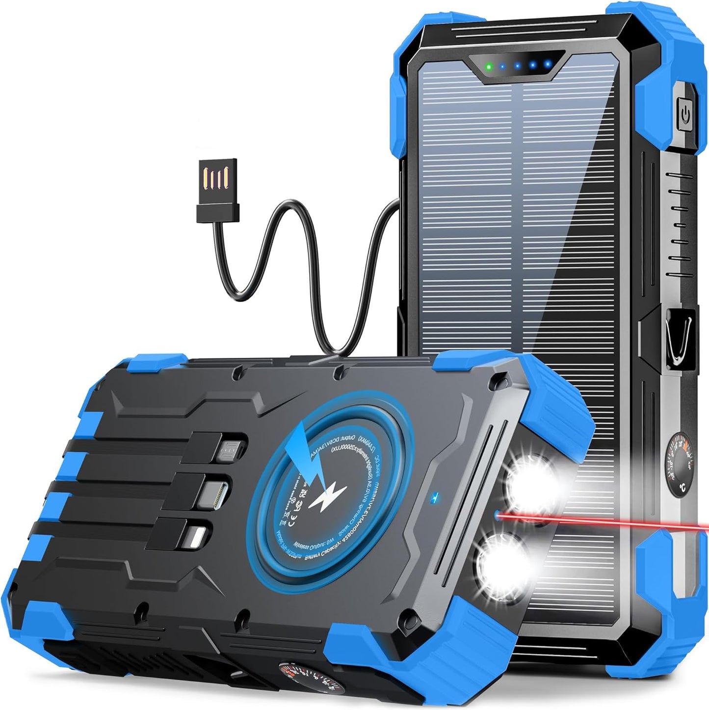 Solar Charger Power Bank, 42800mAh Wireless Portable Charger with USB-C in/Output, QC3.0 Fast Charging 15W 4 Ports Outdoor Battery Pack Built-in LED Flashlight, for iPhone, Galaxy, iPad etc