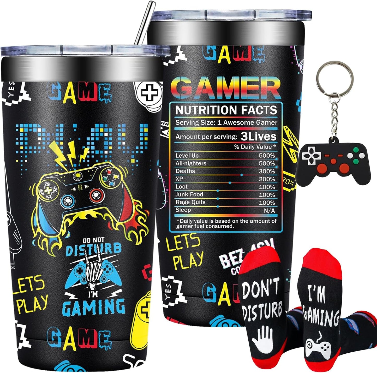 Gamer Gifts - Gifts for Gamers Men - Gaming Gift for Men, Teenage, Teen Boys, Boyfriend - Christmas Birthday Gift Set for Gamer - 20oz Gaming Tumbler