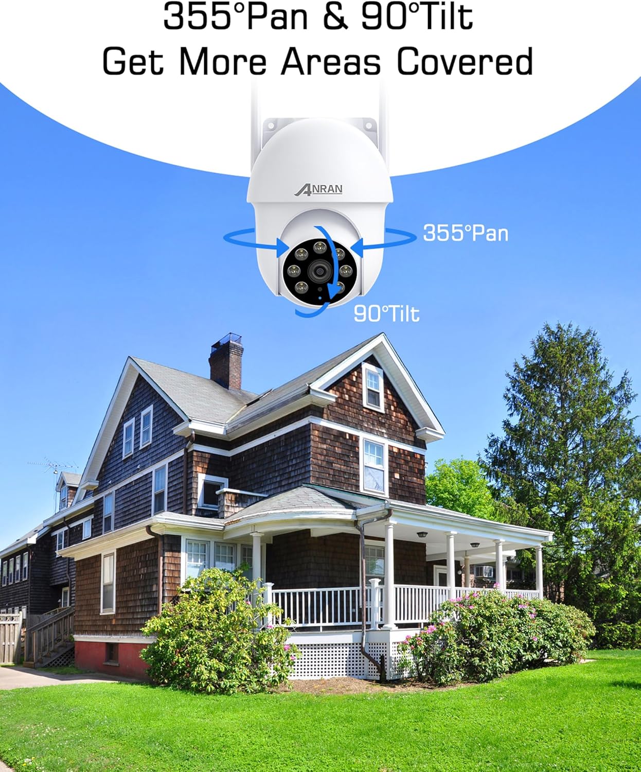 ANRAN 3K/5MP WiFi Security Camera for Home/House Outdoor: 2.4/5GHz Dual-Band, Auto-Tracking, 360° Pan-Tilt, 2-Way Audio, Full Color Night Vision, 24/7 Recording