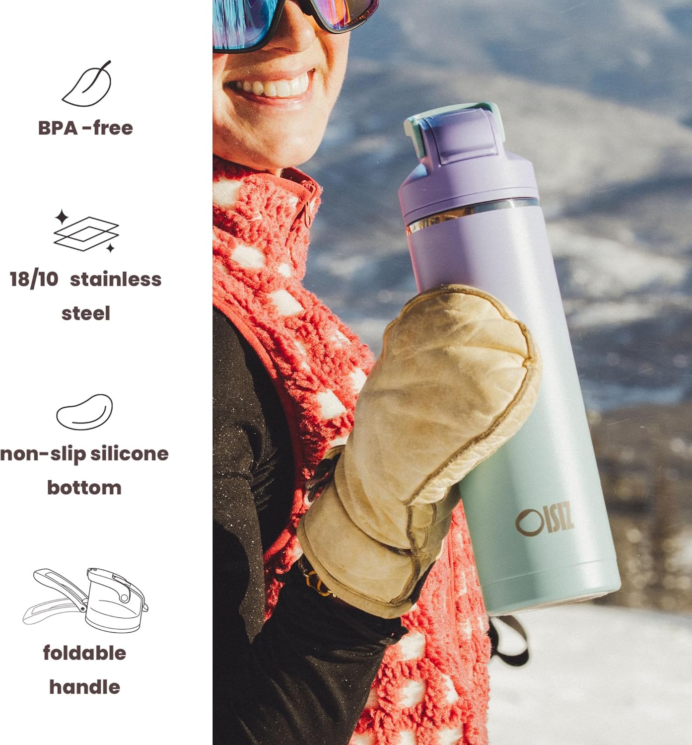 OISIZ Insulated Water Bottle 24 oz with 2 in 1 Spout and Straw Lid,One Click Safety Lock,100% Leakproof,Keep Cold 24H,Vacuum Stainless Steel Water Bottle for School,Travel and Sports,Dishwasher Safe