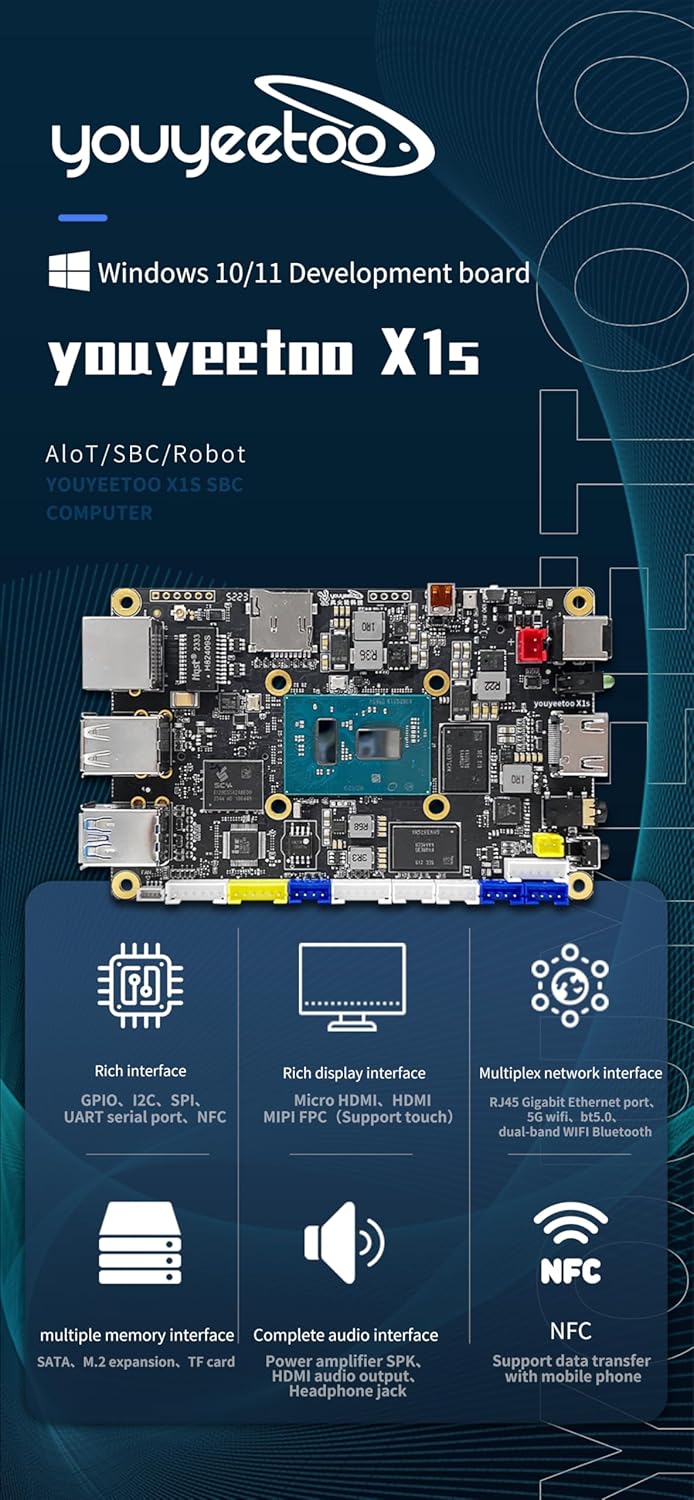 WayPonDEV youyeetoo X1s X86 Single Board Computer - A 64bit Windows 10/11/Linux Mini PC with Celeron N5095 CPU, Support Optional WiFi&BT NFC, PCIe3.0 M.2 2280 NVMe or SATA SSD (X1s 4+64GB)