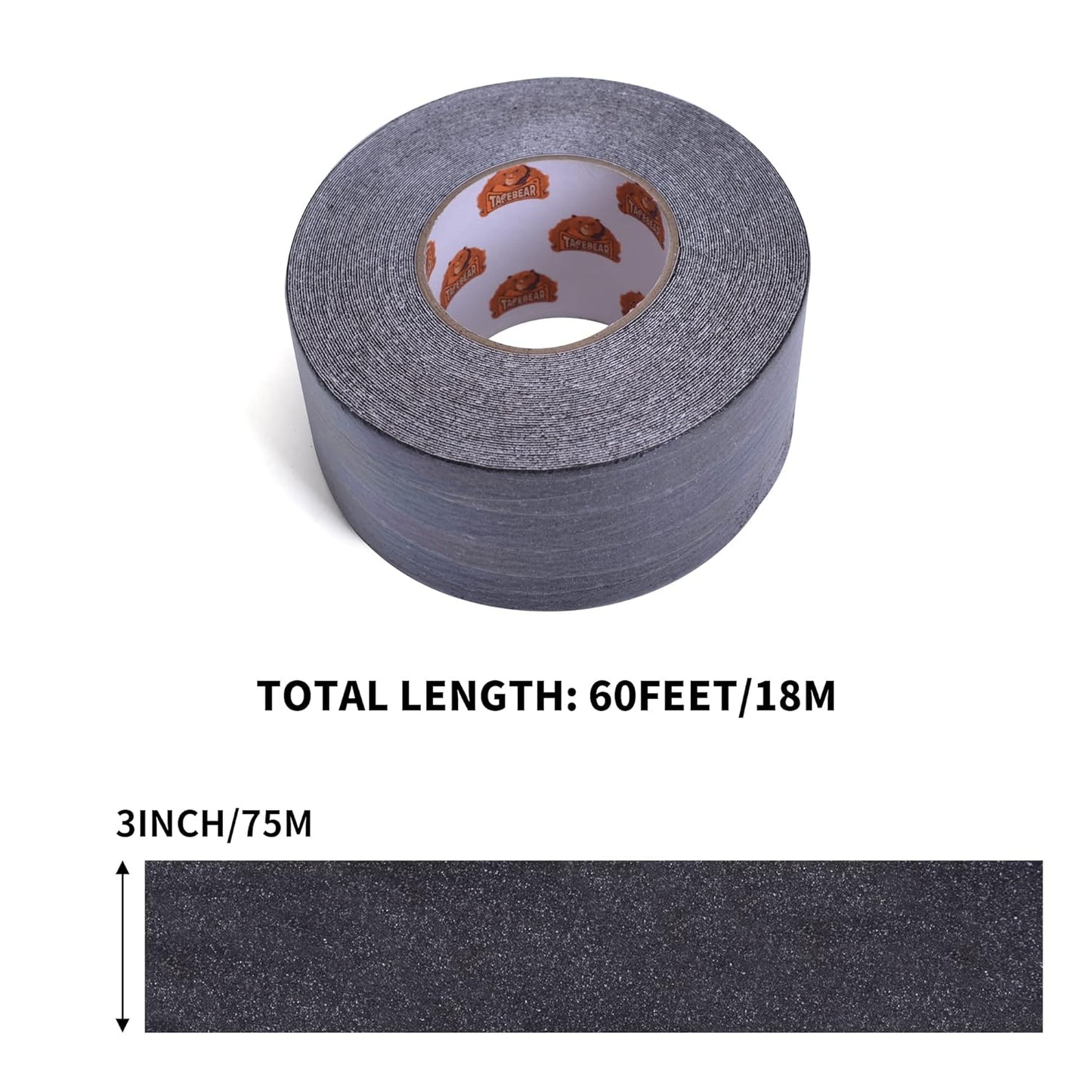TAPEBEAR Grip Tape Anti Slip Traction Tape 3 Inch x 60Ft, Non Slip Tape Waterproof Heavy Duty Safety Tape for Indoor Outdoor Steps Stairs Treads, Strong Grip