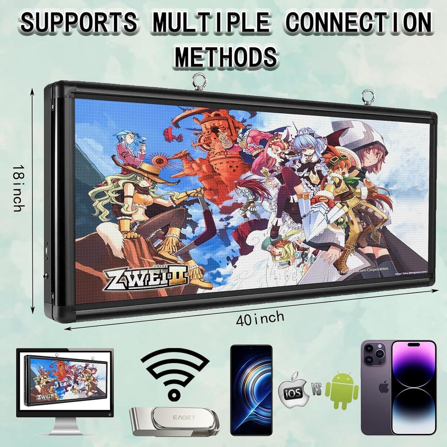 P6 40″ × 18″ Wi‑Fi Programmable Outdoor Full‑Color LED Sign – Waterproof, Easy to Use, Supports Text, Images & Video Advertising
