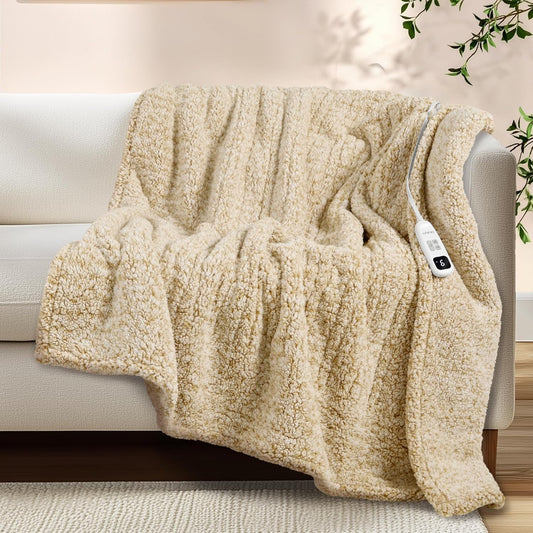 Heated Blanket Electric Blanket Twin - Fast Heating Blanket Throw Double Sided Sherpa Ultra Soft Cozy with 10 Heating Levels & 2-10 Hours Auto Off, Mashine Washable, 62 x 84 Inches, Camel