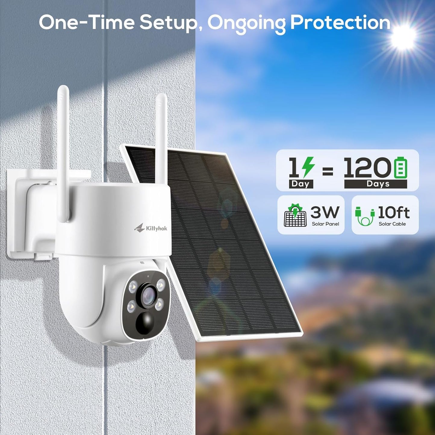 Kittyhok 2K Solar Home Security Camera System, Smart Human Detection, Spotlight, Forever Power, 10CH NVR, 0 Monthly Fee, KBS4084 Bundle with Battery Powered PT Solar Camera BY4