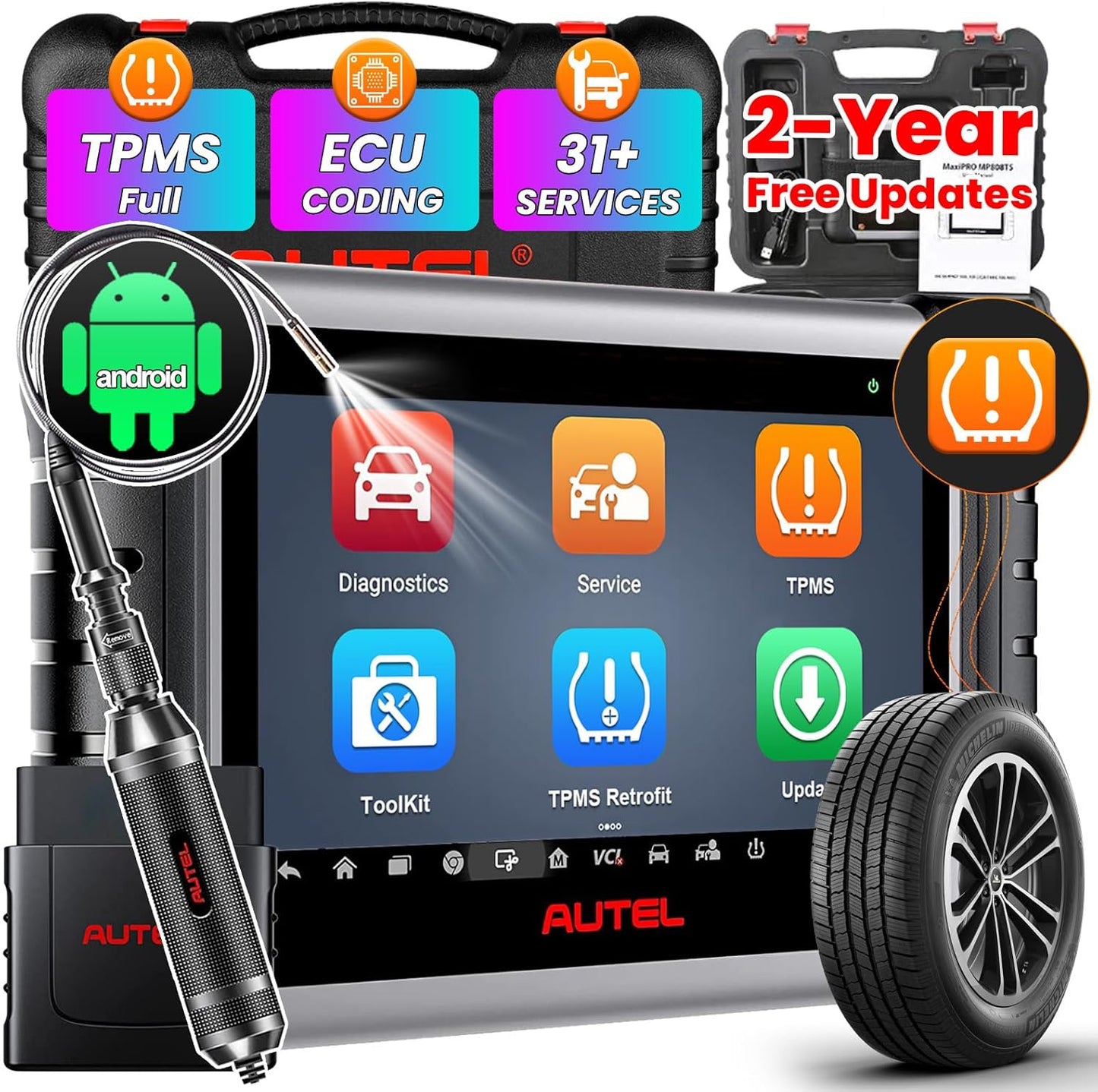 Autel Scanner MaxiPro MP808Z-TS+MV108S with 2 Year Updates: Upgrade Version of MK900BT & MP808BT Bidirectional Scan Tool, ECU Coding Same As MP900BT/MP900-TS, Full System Diagnostic Tool