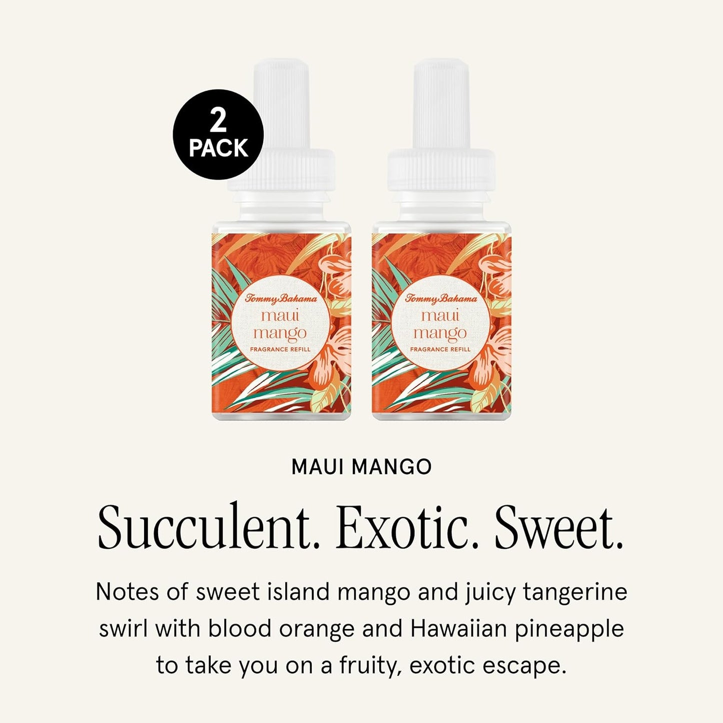 Pura & Tommy Bahama Home Scent Refill - Smart Home Air Diffuser - Up to 120-Hours of Luxury Fragrance per Refill - Home Essential - Clean & Safe Diffuser Fragrance - 2 Pack, Maui Mango