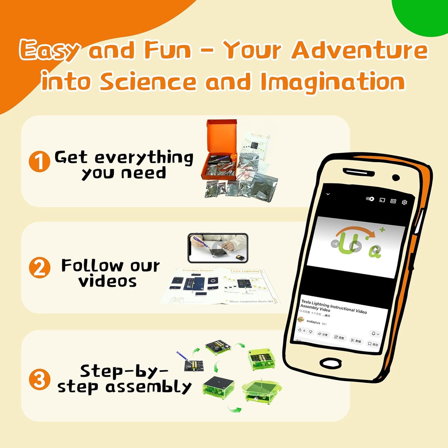 STEM Science Building Kit for Kids–Electronic Tesla Lightning Kit–Easy DIY Science Gadgets & Crafts–Unique Educational Gift Toys for Fun and Learning(Soldering Version) (Fire Wheel-Fluorescent Green)