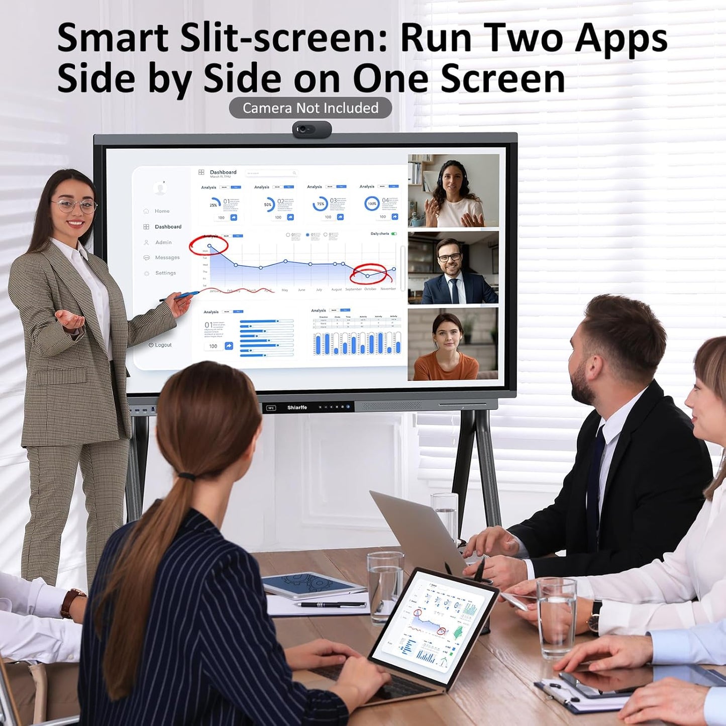 Shiarffe R9 Smart Board 4K Interactive Whiteboard EDLA-Certified All-in-One Touchscreen Digital Display Built-in 60W Speaker for Classrom Hybrid Work