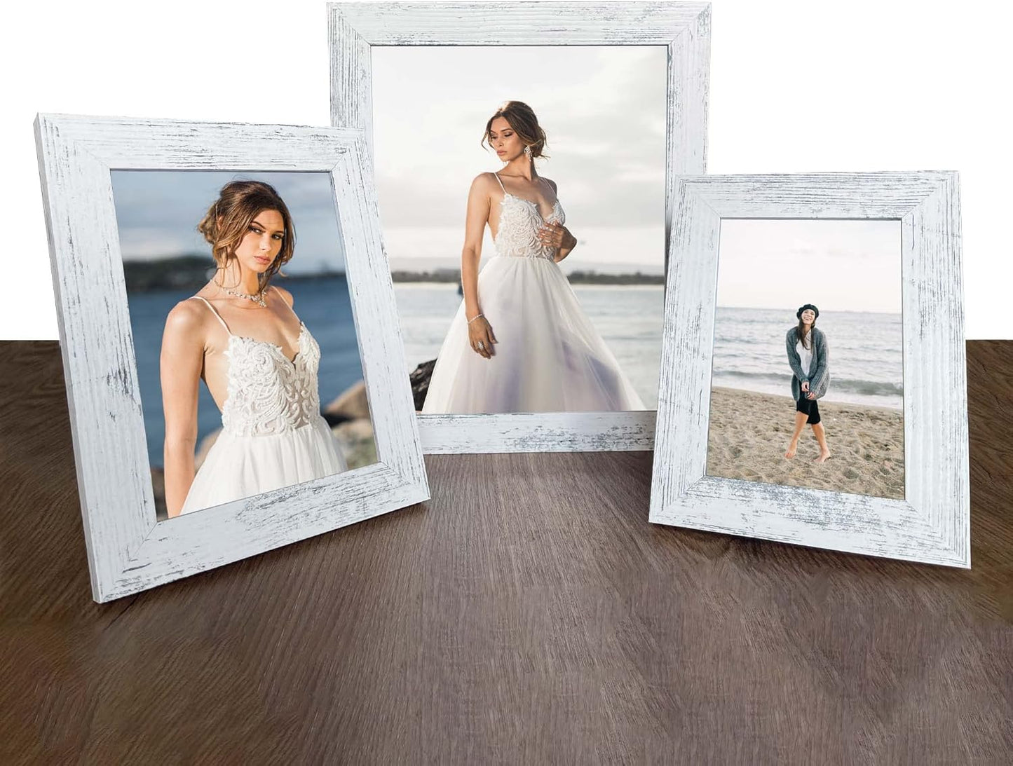 iRahmen 4x6 Picture Frame Set of 4, High Definition Glass Distressed White Frame, 4 x 6 Wood Photo Frames for Tabletop Display and Wall Mounting