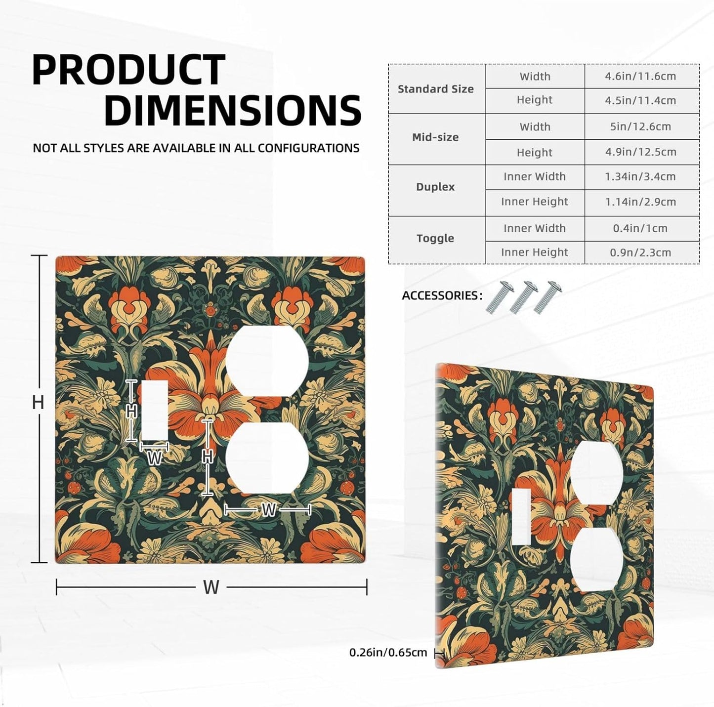 Wallplates William Morris Abstract Floral Plant Pattern Orangeyellowgreen 1 Toggle 1 Duplex Switch Plate Electrical GFCI Faceplate Decorative Light Switch Covers for Bedroom living Room