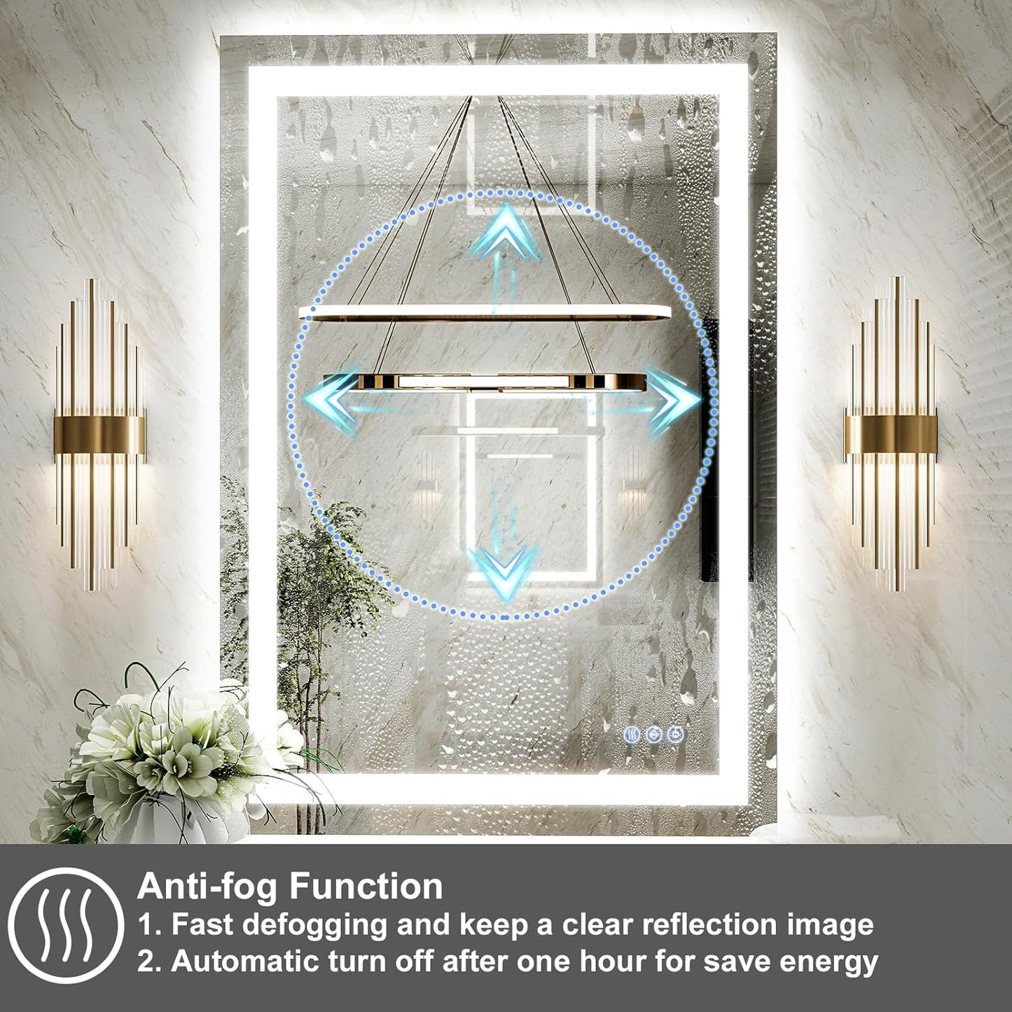 GLSLAND 26"x38" LED Bathroom Mirror with Lights, Dimmable Front and Backlit Vanity Mirrors, Wall Mounted Anti-Fog Lighted Mirror, Horizontal/Vertical Hanging