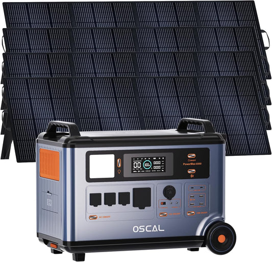 OSCAL 6000W Solar Generator With 4×400W,120V/240V Split Phase Voltage Portable Power Station PowerMax 6000, 6000w AC Output (9000W Surge),2400W MPPT Solar for Emergency 777