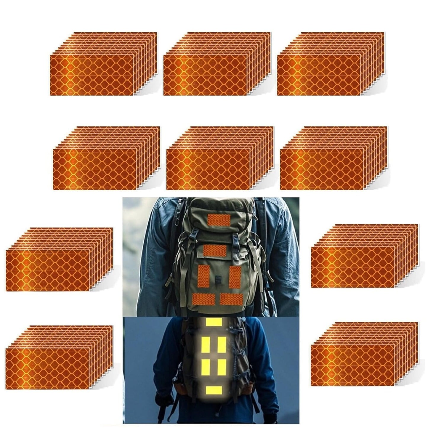 Non Fading Orange Reflective Stickers 1 inch X 2 inch, Outdoor Waterproof High Visibility Warning Safety Adhesive Reflector Tape (100 Pcs)