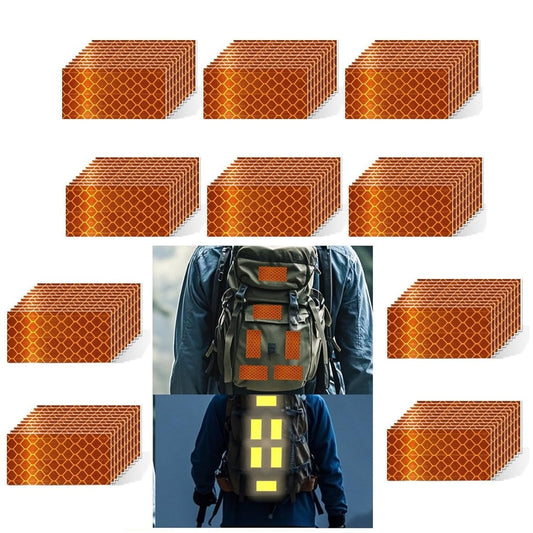 Non Fading Orange Reflective Stickers 1 inch X 2 inch, Outdoor Waterproof High Visibility Warning Safety Adhesive Reflector Tape (100 Pcs)