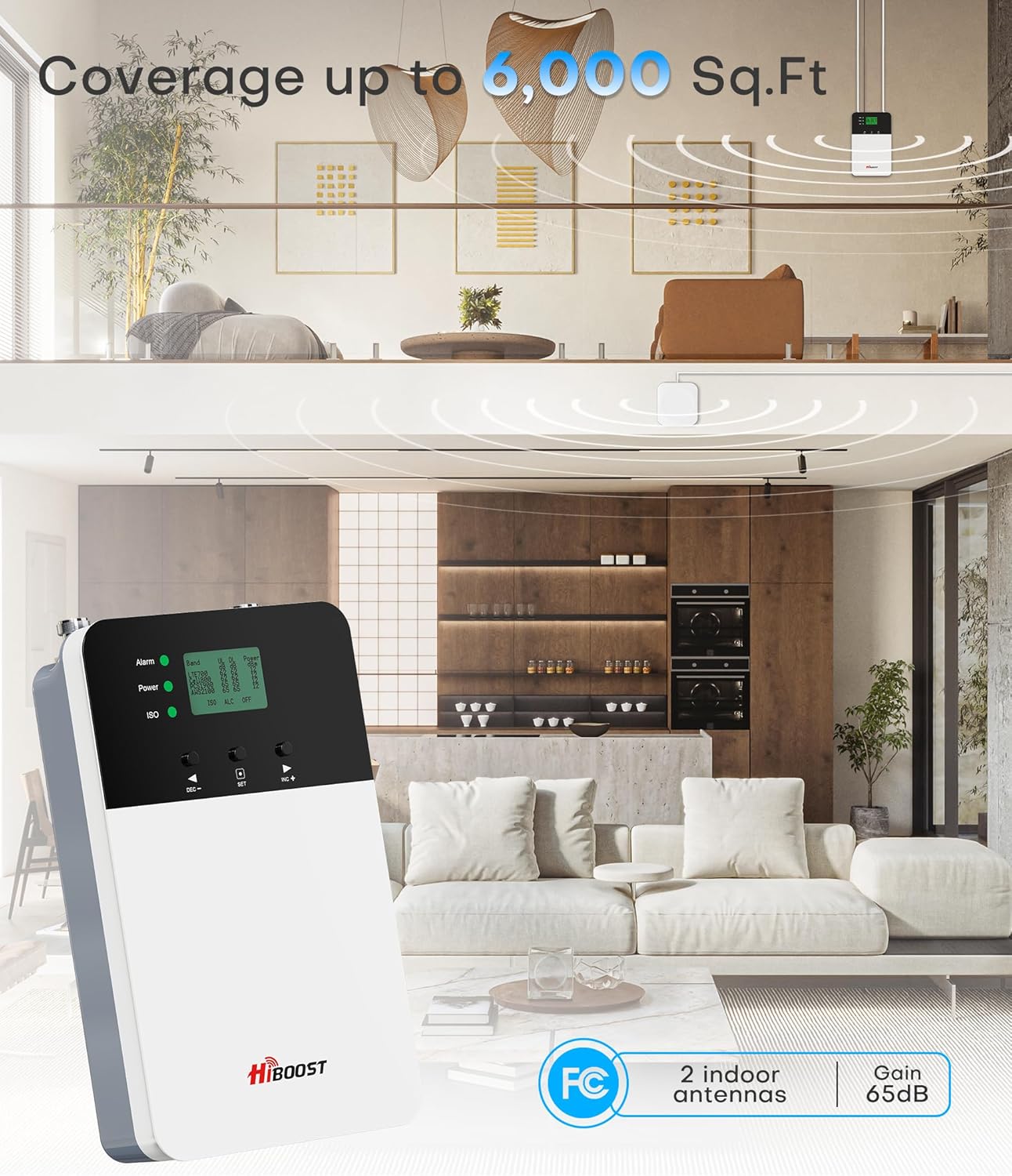 Cell Phone Booster for Home, Cover 6,000 Sq Ft with 2 Indoor Antennas for All US Carriers Cell Signal Booster for Destination RV, 4G LTE 5G Compatible Verizon AT&T T-Mobile, APP Support | FCC