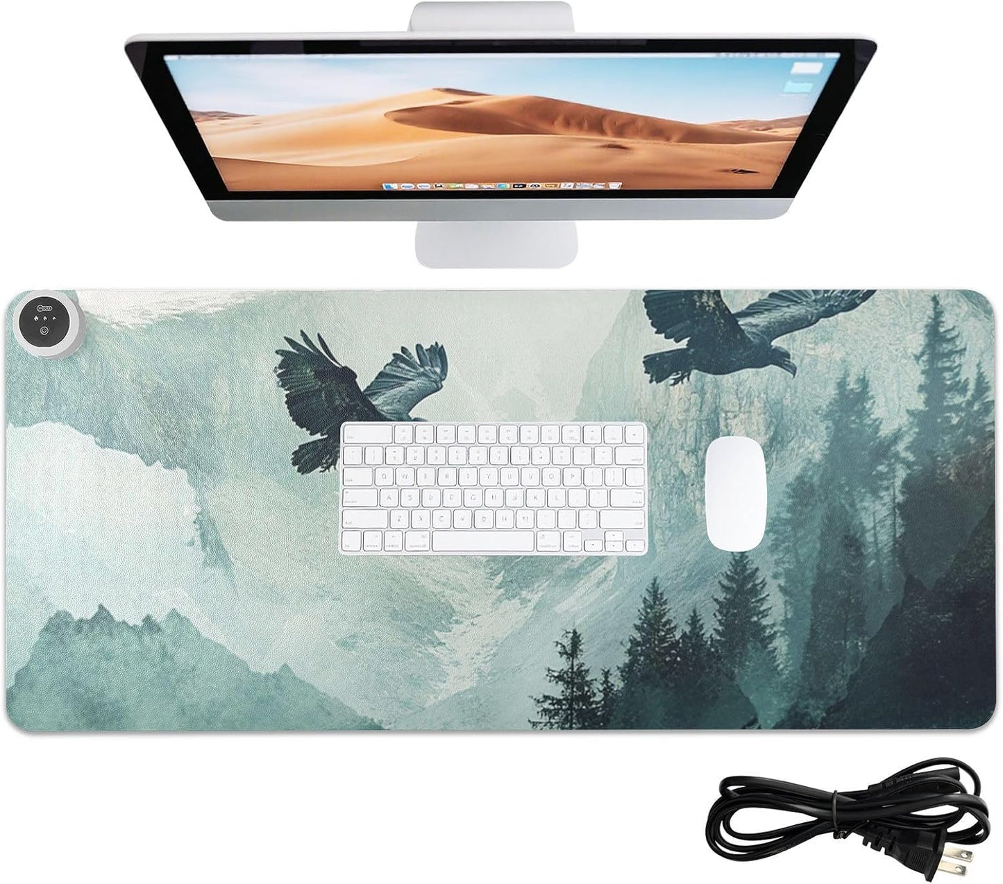Heated Desk Pad Mouse Pad 31.5x13 Inch PU Leather Desk Mat with 3 Heat Levels Large Mouse Gaming Computer Laptop Mat Bald Eagle Mountains Green01