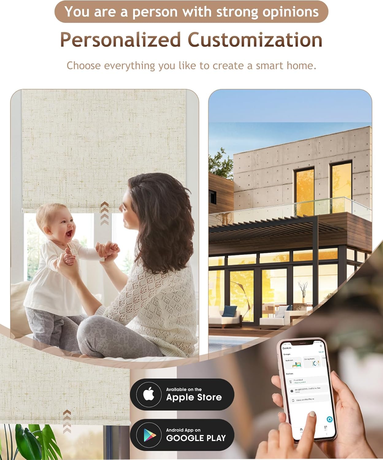 Kincmo Motorized Blinds with Remote,100% Blackout Motorized Roller Shades Work with Apple Homekit,Alexa,Google, Custom Electric Blinds with App,Voice Control (Linen Stone)