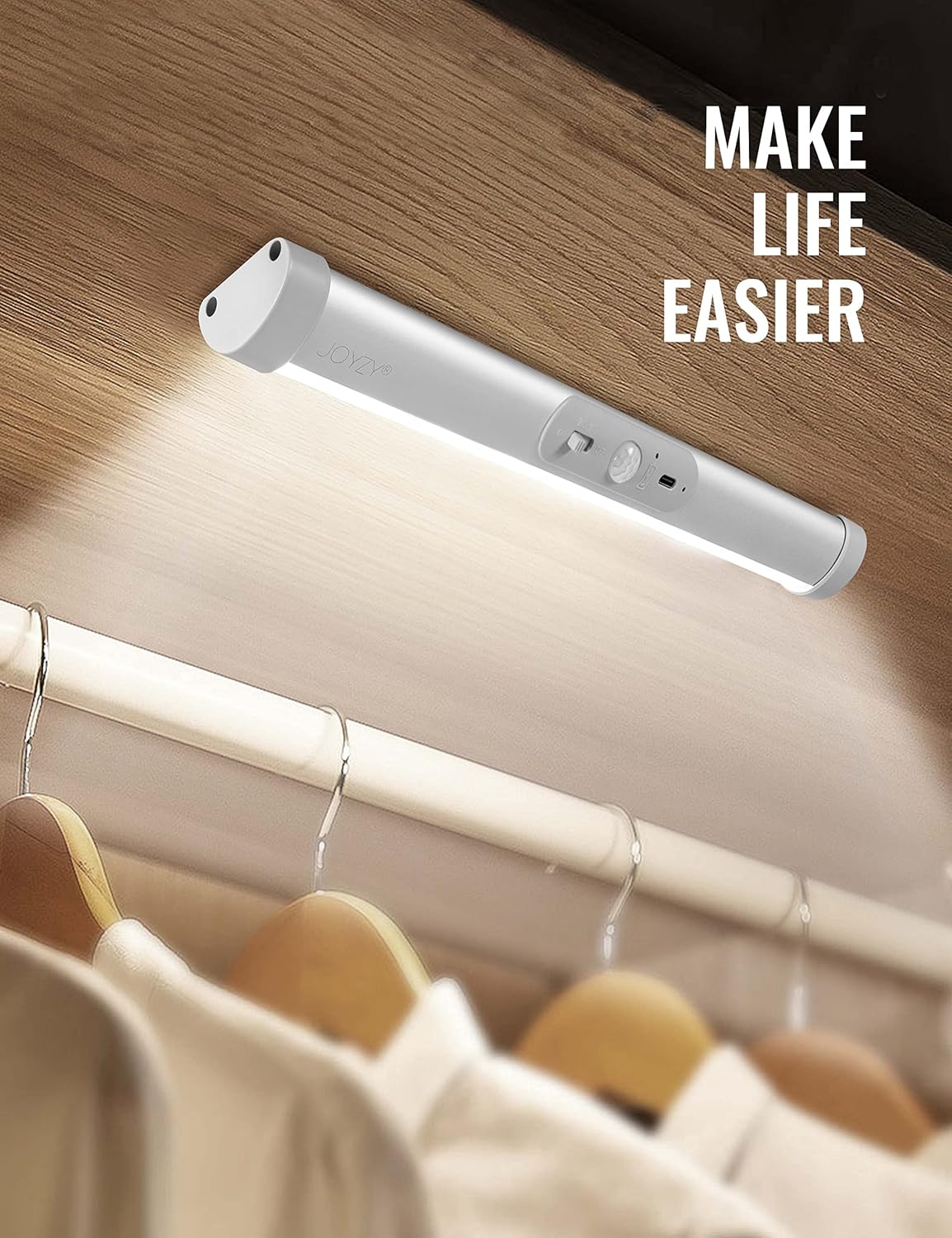 Joyzy 2 Pack Automatic Motion Sensor Closet Lighting with Eye-Protection Design Closet Lights, LED Wireless Pantry Light, Rechargeable Wardrobe Lamp Cabinet Light(100 Lumen, 6000k 80+CRI)