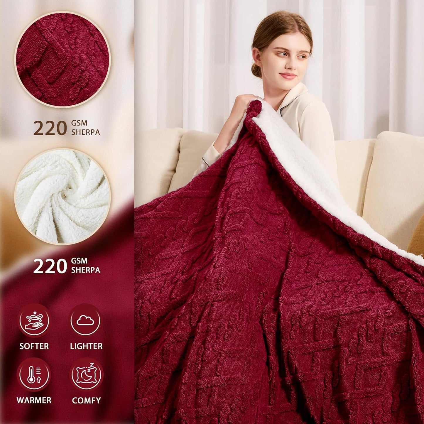 Heated Electric Blanket Queen Size-84"x90" Heating Blanket with 10 Heating Levels & 5 Time Settings Over-Heat Protection，Winter Warmer for Adults with ETL Certification（Red）