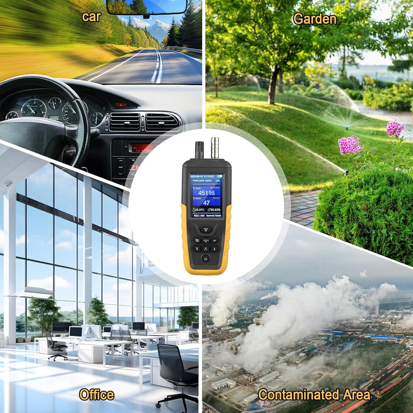 Air Quality Monitor Dust Particle Counter,High Sensitivity 3-Channel PM0.3/2.5/10 um Temperature and Humidity Monitor/USB Recharge Data Transfer/Storge Pollution Monitor