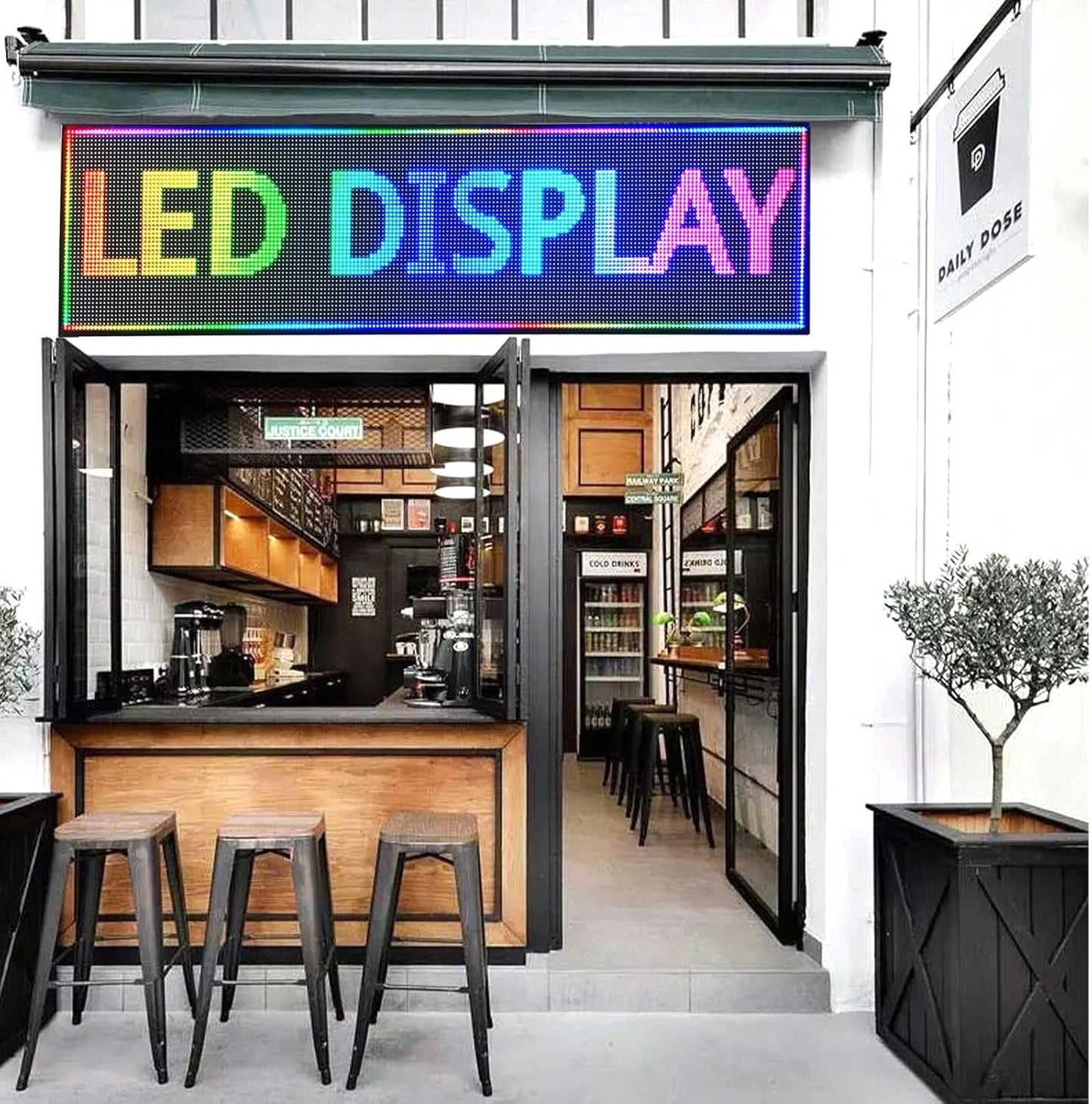 HS Programmable Scrolling Led Sign, Digital Signs Outdoor Waterproof ,Electronic Message Display Board ,Open neon Signs, Full Color High Brightness Big P10 77’’x20’’for Business Store Advertisement Public, APP control