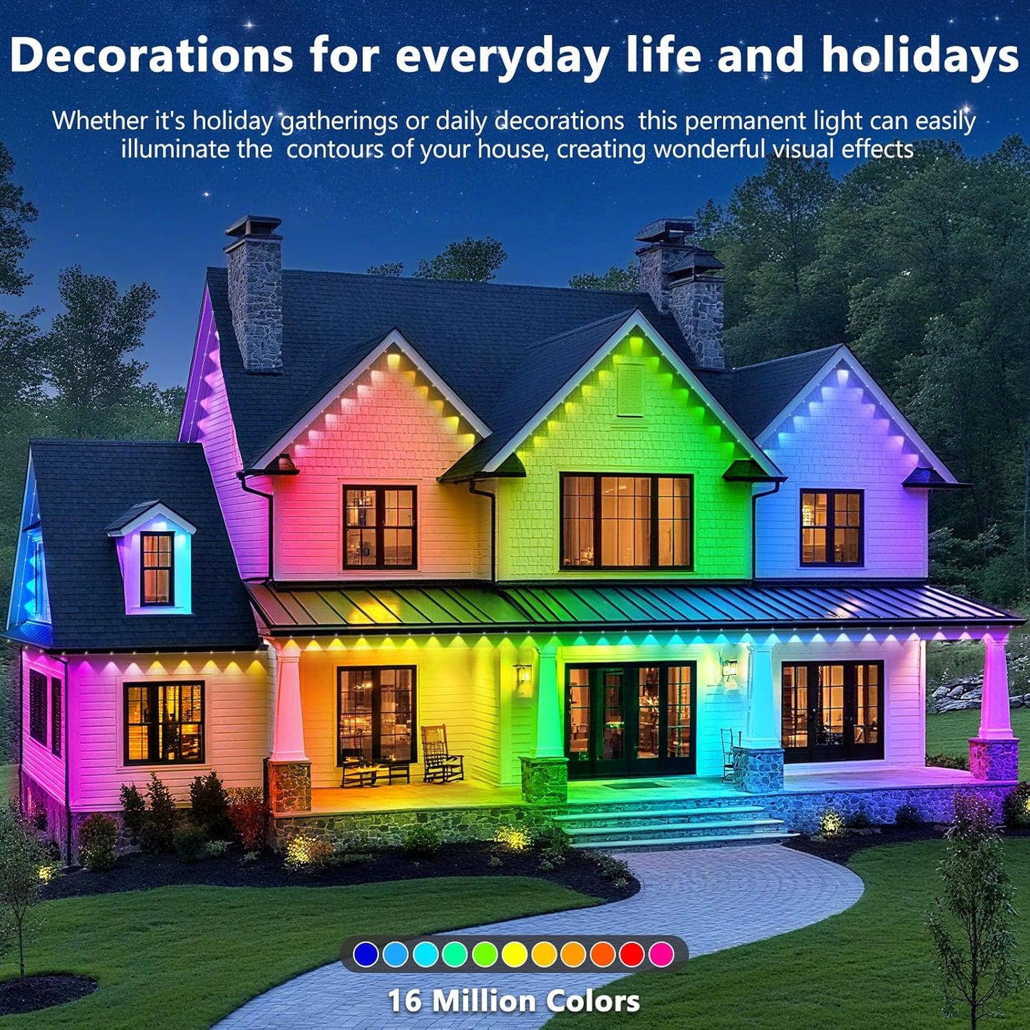 LETIANPAI 40FT Permanent Outdoor Lights,RGB Eaves Light with App Control Remote,DIY Scene Modes IP67 Waterproof Under Eave Lighting,Outdoor Lights for Decor,Garden Decor,House,Party,Holiday