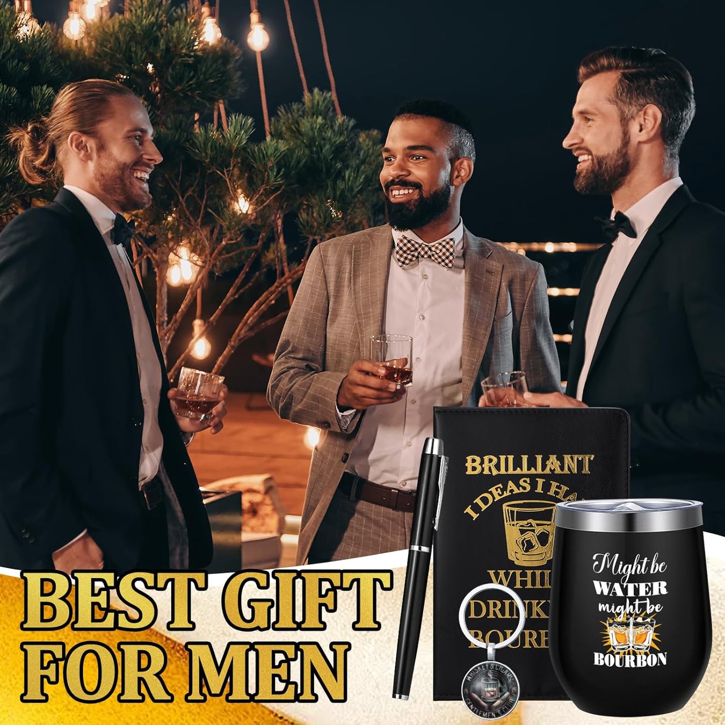 6 Pcs Novelty Bourbon Gift for Men Women Funny Whiskey Lovers Gifts 12 oz Stainless Steel Cup Socks Keychain Pen Notebook Box for Christmas Drink Party Bar Bourbon Whiskey Lovers Gift