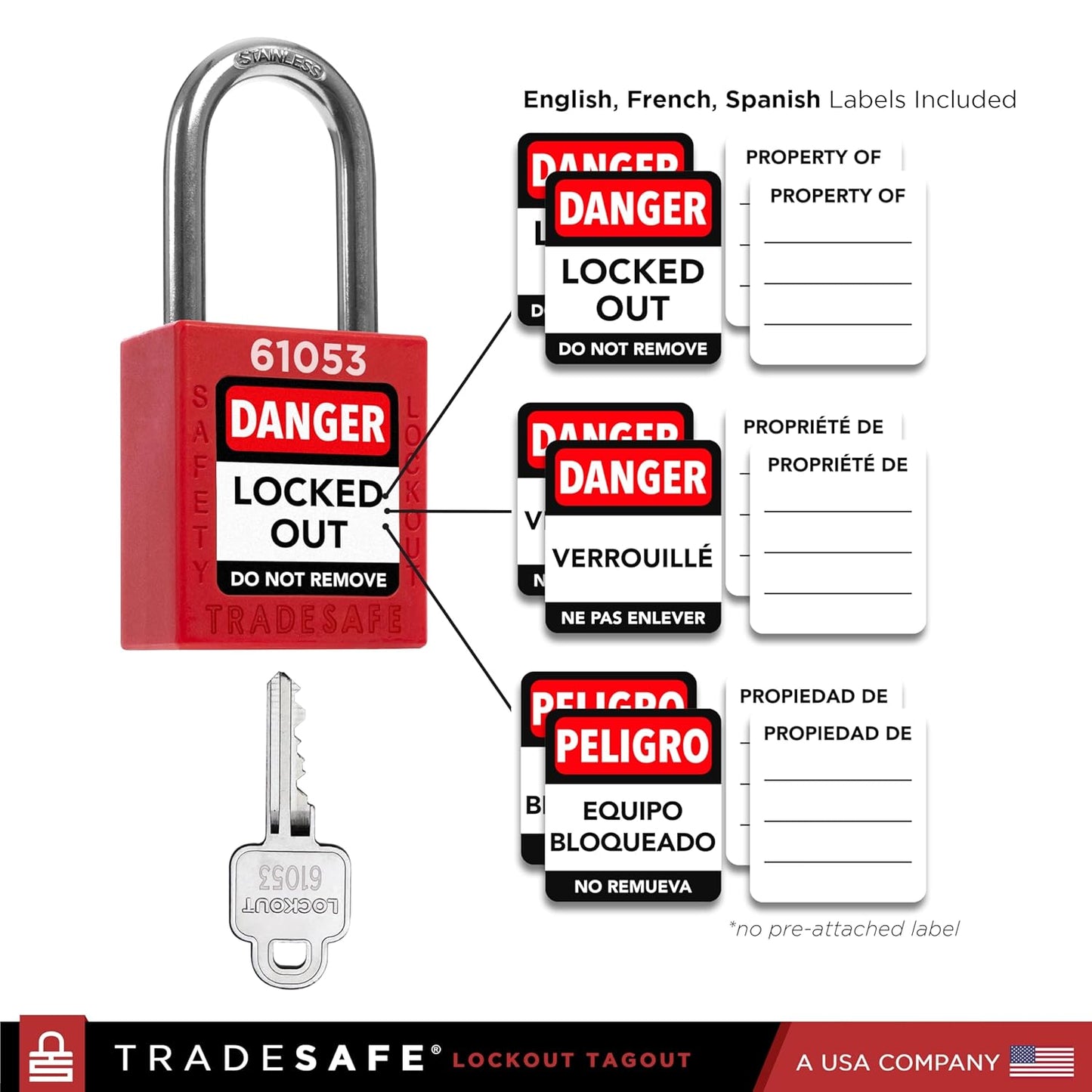 TRADESAFE Lockout Tagout Locks Set - 7 Red Loto Locks, Lockout Locks Keyed Different, 1 Key Per Lock, OSHA Compliant Lock Out Tag Out Padlocks, Safety Padlocks for Electrical Lockout Tag Out Kits