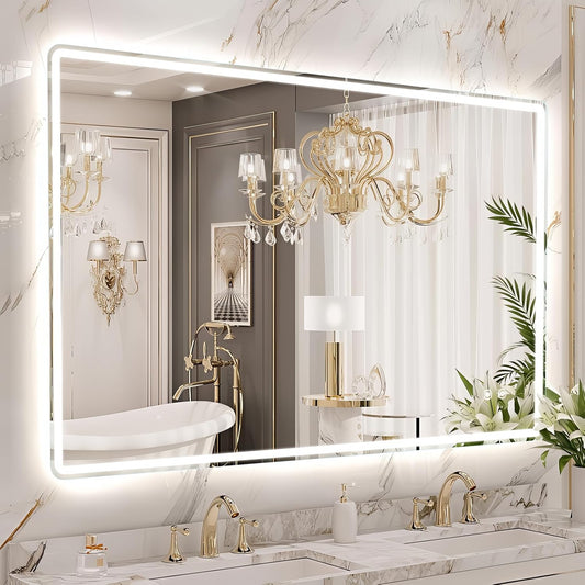 Niccy 30"x48" LED Bathroom Mirror, Rectangle Vanity Mirrors with Lights, Frontlit & Backlit Lighted Vanity Mirror, Memory Funtion, 3 Colors & Stepless Dimmable, Anti-Fog, Horizontal/Vertical
