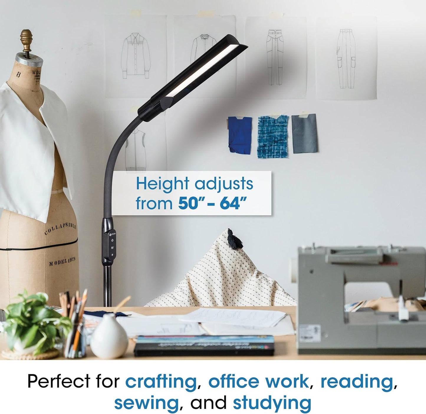 OttLite WingShade LED Floor Lamp with 3 Color Temperatures, ClearSun LED Technology, Floor Lamps for Living Room, Reading Light, Standing Lamp, Floor Lamp for Bedroom, Flexible & Adjustable Tall Lamp
