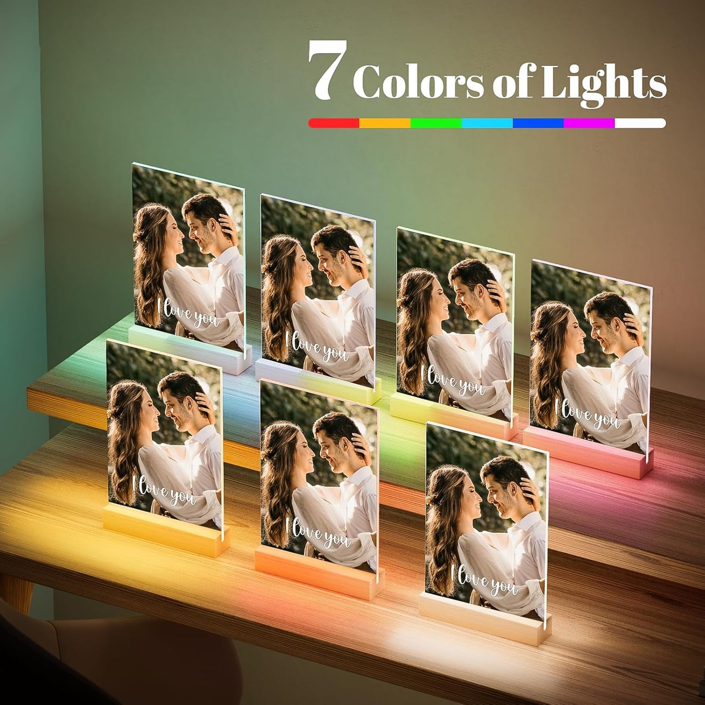 Custom Picture Frames with Photo, Personalized Photo Frame with Night Light, Customized Picture Frame, Personalized Anniversary Valentines Day Gifts for Women Men Girlfriend Boyfriend Her Him