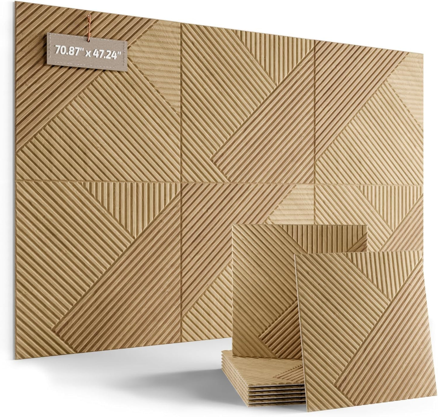Large Felt Bulletin Board,Cork Board Alternative 70.87'' x 47.24'' Art Acoustical Wall Panels-6 Pack with 60 Adhesive Tabs,for Recording Studio/Home Offices-Natural Oak/Diamond