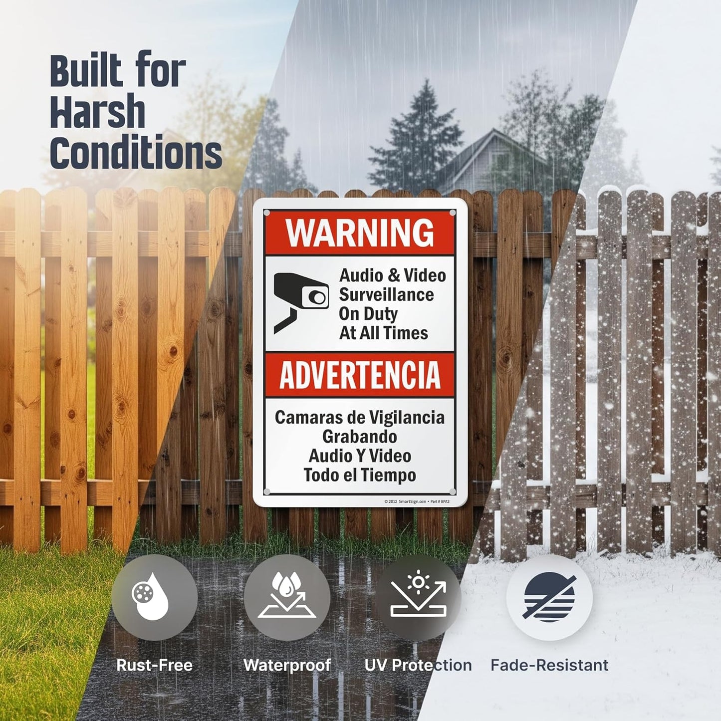 SmartSign "Warning - Audio & Video Surveillance On Duty At All Times" Bilingual Sign | 7" x 10" Aluminum