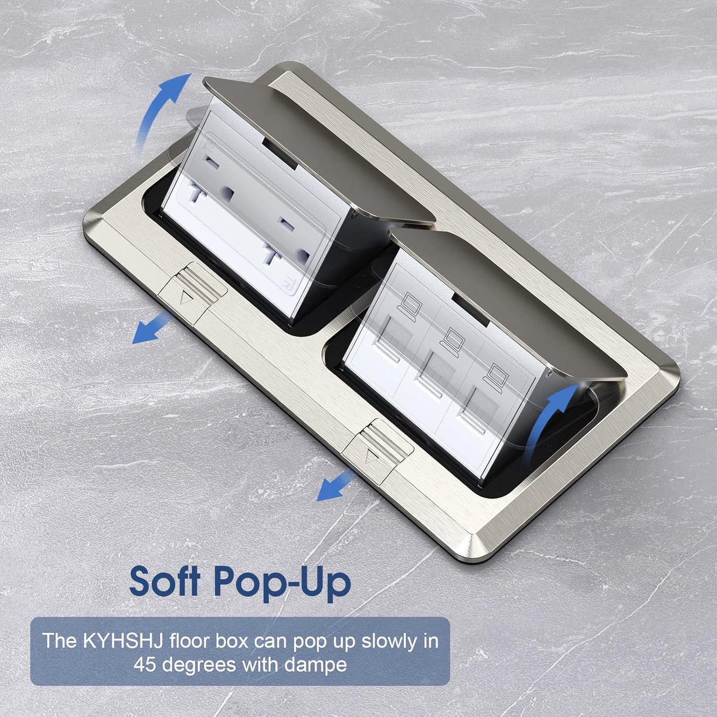 KYHSHJ Dual Pop-Up Floor Electrical Outlet Box Kit，20 Amp Stainless Steel TR Tamper-Resistant Duplex Receptacle Outlet，3-Port RJ45 Datacom Receptacle，ETL Listed,Stainless Steel Color
