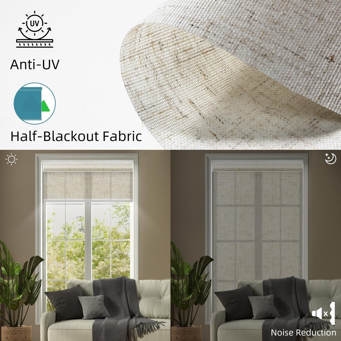 SmartWings Motorized Light Filtering Shades, 70% Blackout, Custom Size, Rechargeable Battery, Works with Matter/Apple HomeKit, Alexa, Thread/Zigbee, Remote Optional, 70% Linen Sand