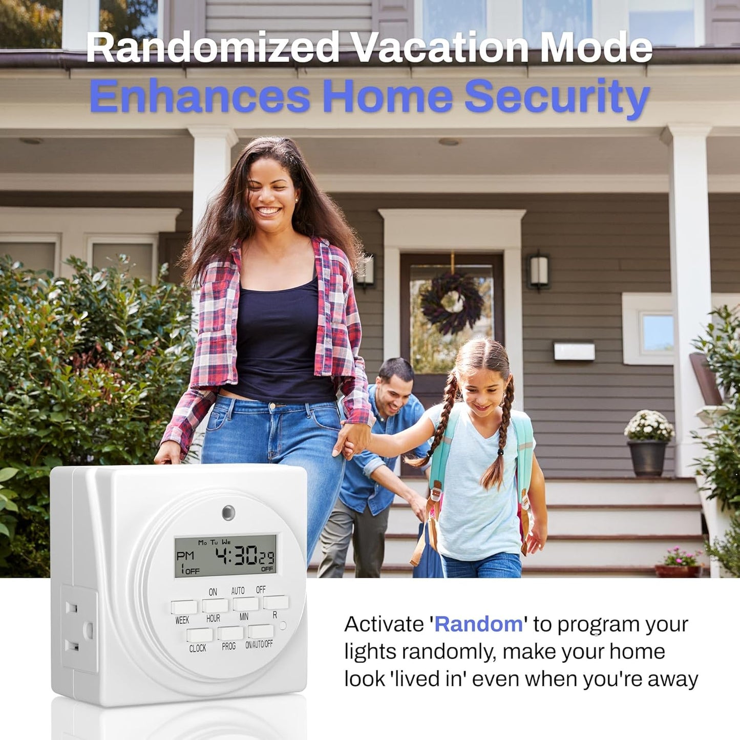 BN-LINK Indoor Digital Timer Outlet, Dual Outlet 7 Day Programmable Light Switch, 3 Prong Plug in Timers for Electrical Outlets, Lamps, Fans, 8 On/Off Programs, 2 Pack, 15A/1875W, ETL Listed