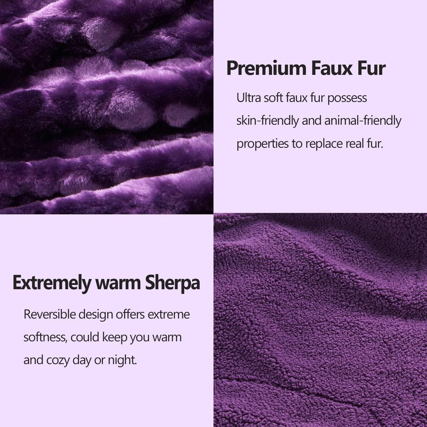 NEWCOSPLAY Super Soft Faux Fur Throw Blanket for Couch Dark Purple Fuzzy Plush Warm Blanket for Sofa Bed (Dark Purple, Throw(50"x60"))