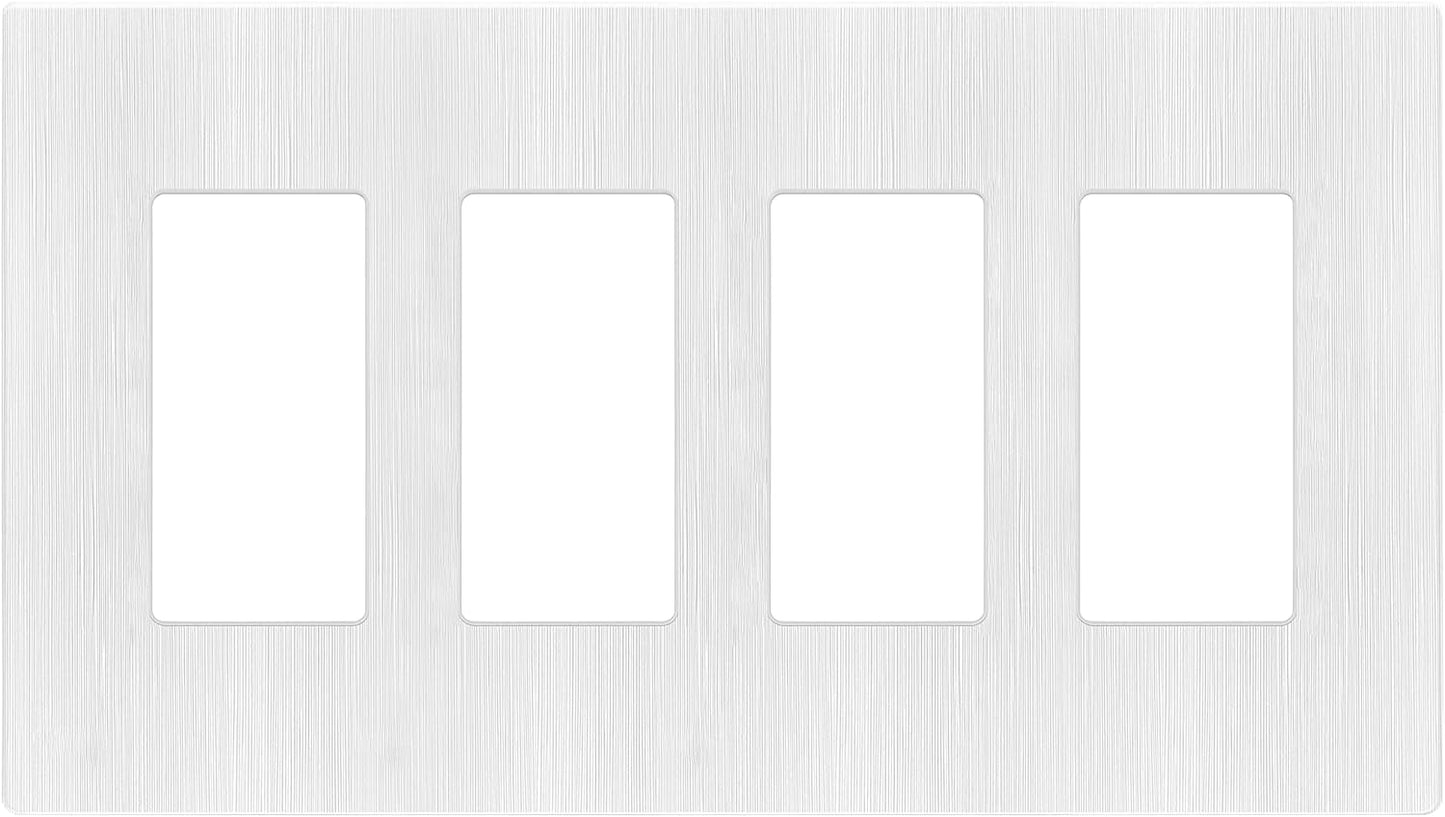 LIDER Brushed Finish Decorator Switch Cover, Screwless Wall Plate, Mid-Size 4-Gang 4.88" x 8.58", Unbreakable Polycarbonate Thermoplastic, UL Listed, LSWP-34M-BW, Brushed White
