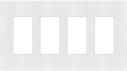 LIDER Brushed Finish Decorator Switch Cover, Screwless Wall Plate, Mid-Size 4-Gang 4.88" x 8.58", Unbreakable Polycarbonate Thermoplastic, UL Listed, LSWP-34M-BW, Brushed White