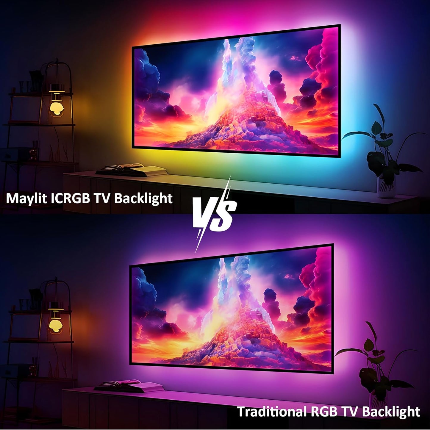 Maylit ICRGB TV LED Backlight, App Control LED Lights for 71-75in TV/Monitor, Music Sync Color Changing TV LED Strip Lights for Home Decor, USB Powered Gaming Accessories Lights for Bedroom Room Decor