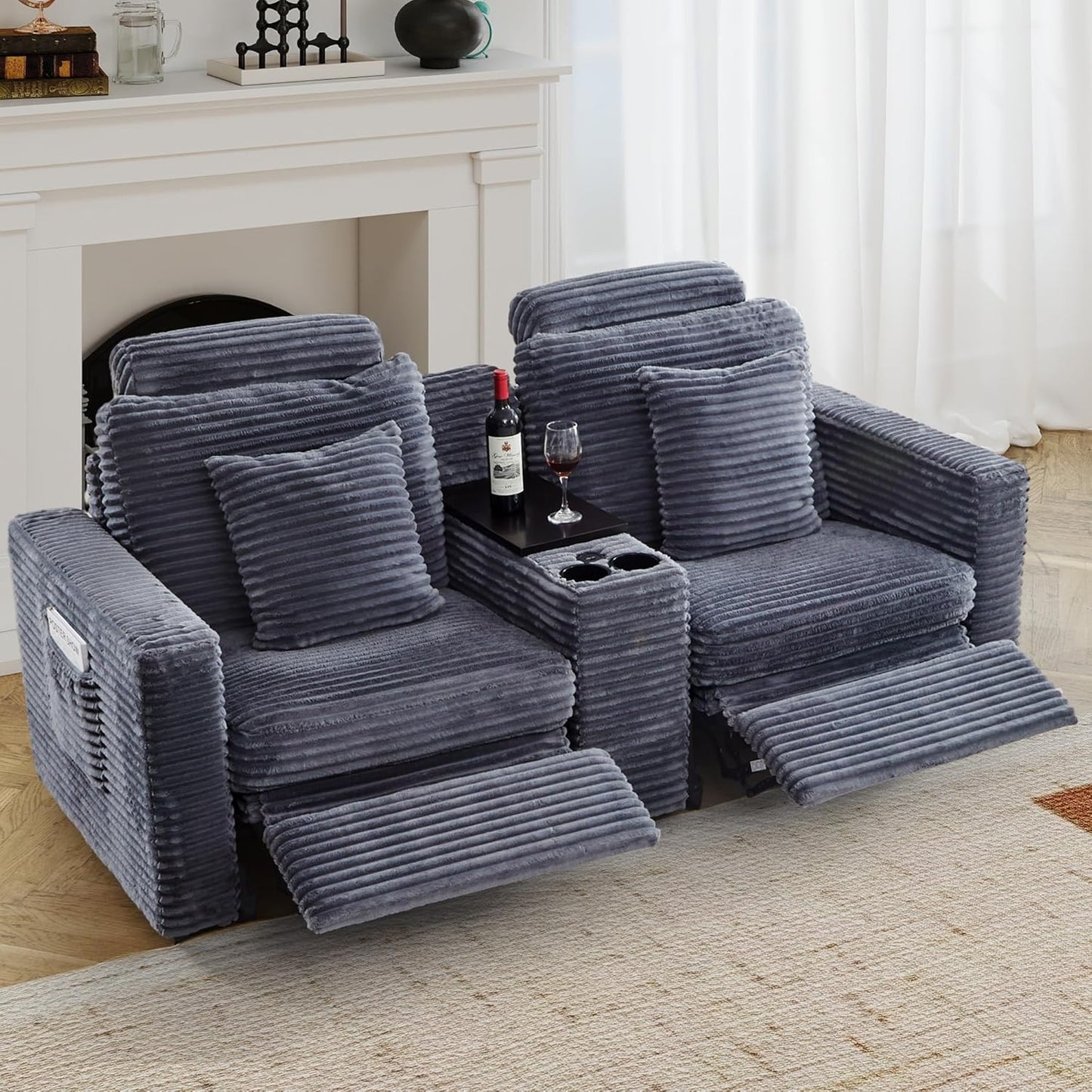 LEVNARY Modular Power Recliner Chair, Faux Rabbit Fur Upholstered Single Seat with Electric Lift Function, Compatible with Modular Sofa System (Gray)