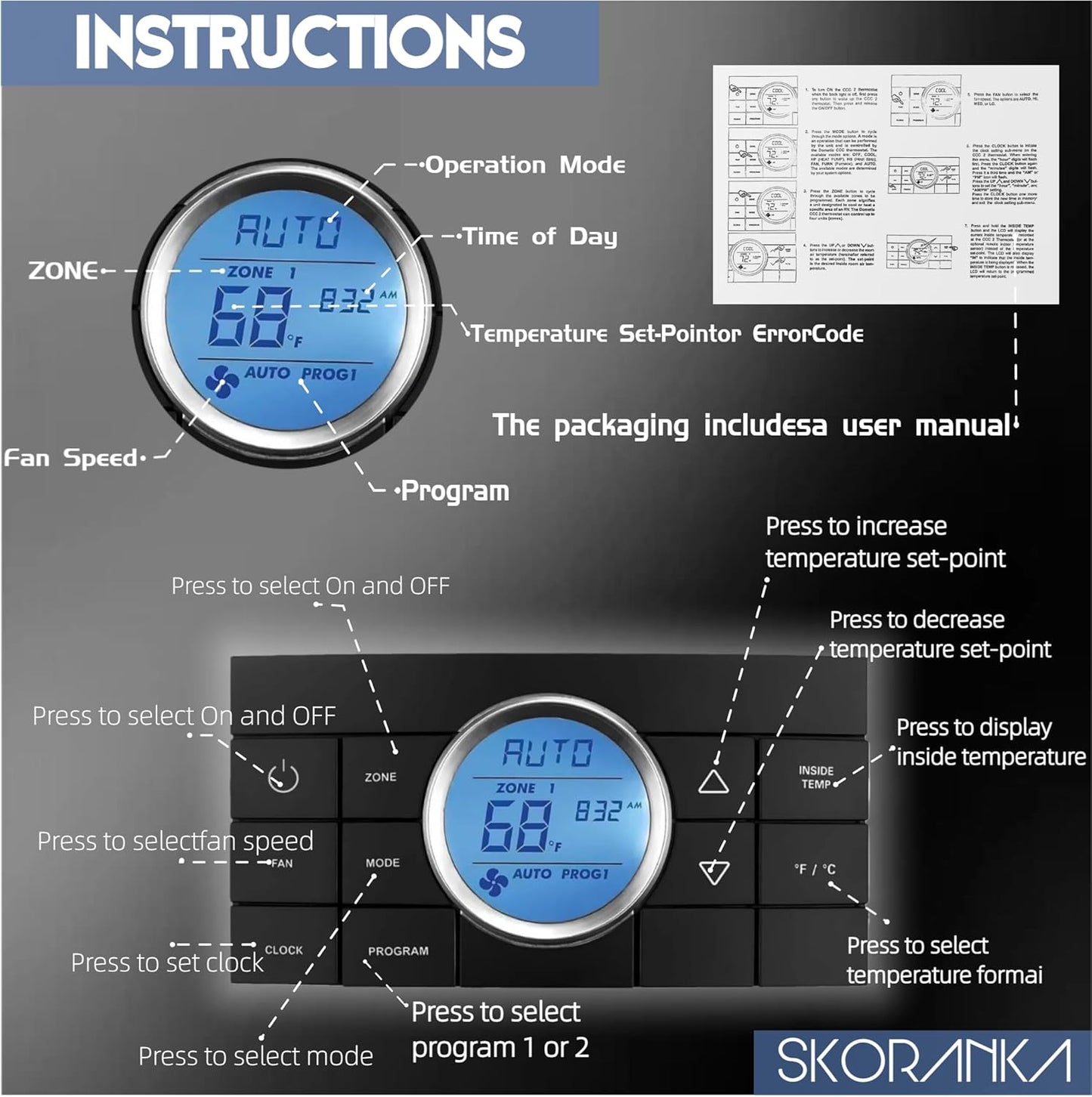 Upgrade2025 3314082.000 Thermostat Multi-Zone Comfort Control Center 2 10-Button Replacement for Dometic CCC2 - Fit for Air Conditoner Series 579,595,600,6308,520,6218xx.3 Years Warranty