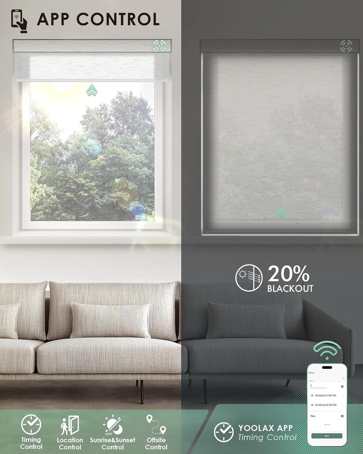 Yoolax Motorized Blinds with Remote, Light Filtering Smart Blinds Compatible with Alexa Google Home, Automatic Shades for Windows Living Room, Custom Size (20% Blackout V-Starry White)