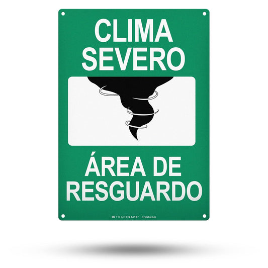 TRADESAFE Severe Weather Shelter Area Sign - Clima Severo, Área De Resguardo Spanish Sign, Quick Install, Light Reflective, UV-Resistant, Waterproof, 10” X 14” Aluminum Safety Signs