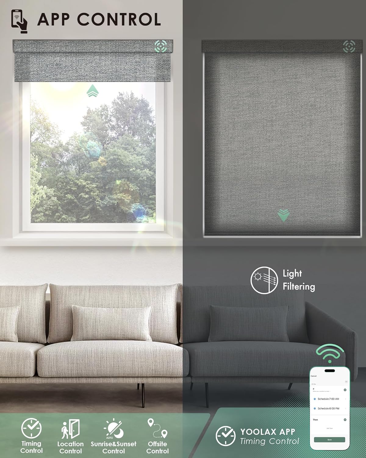 Yoolax Motorized Blinds with Remote, Light Filtering Smart Blinds Compatible with Alexa Google Home, Automatic Roller Shades for Indoor Windows Living Room, Custom Size (Starlight Smoke Blue)
