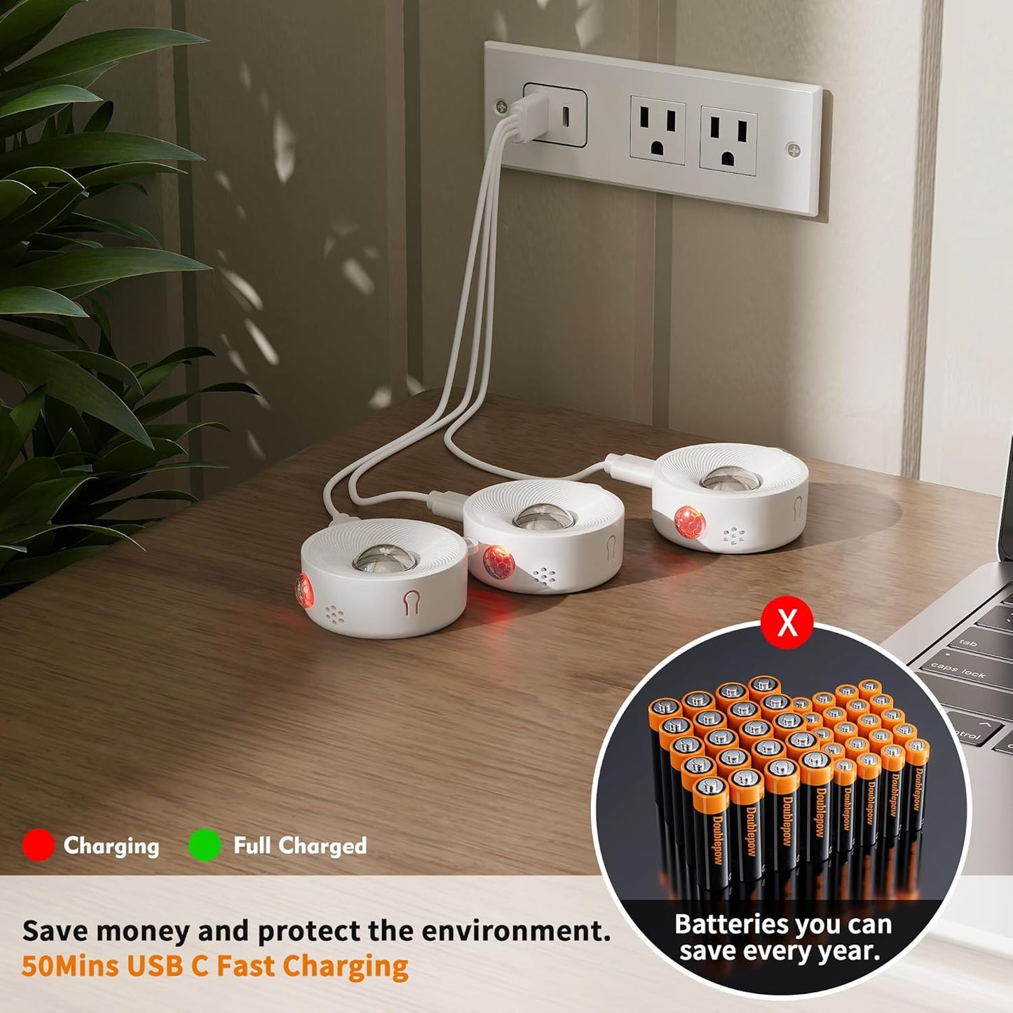 2" Rechargeable Mini Puck Lights w/Lanyard, Renter Friendly Magnetic Stick On Battery Operated Lights, Wireless Motion Sensor Light Indoor for Closet, Wall, Shelves, Kitchen, Locker - 6Pack/White