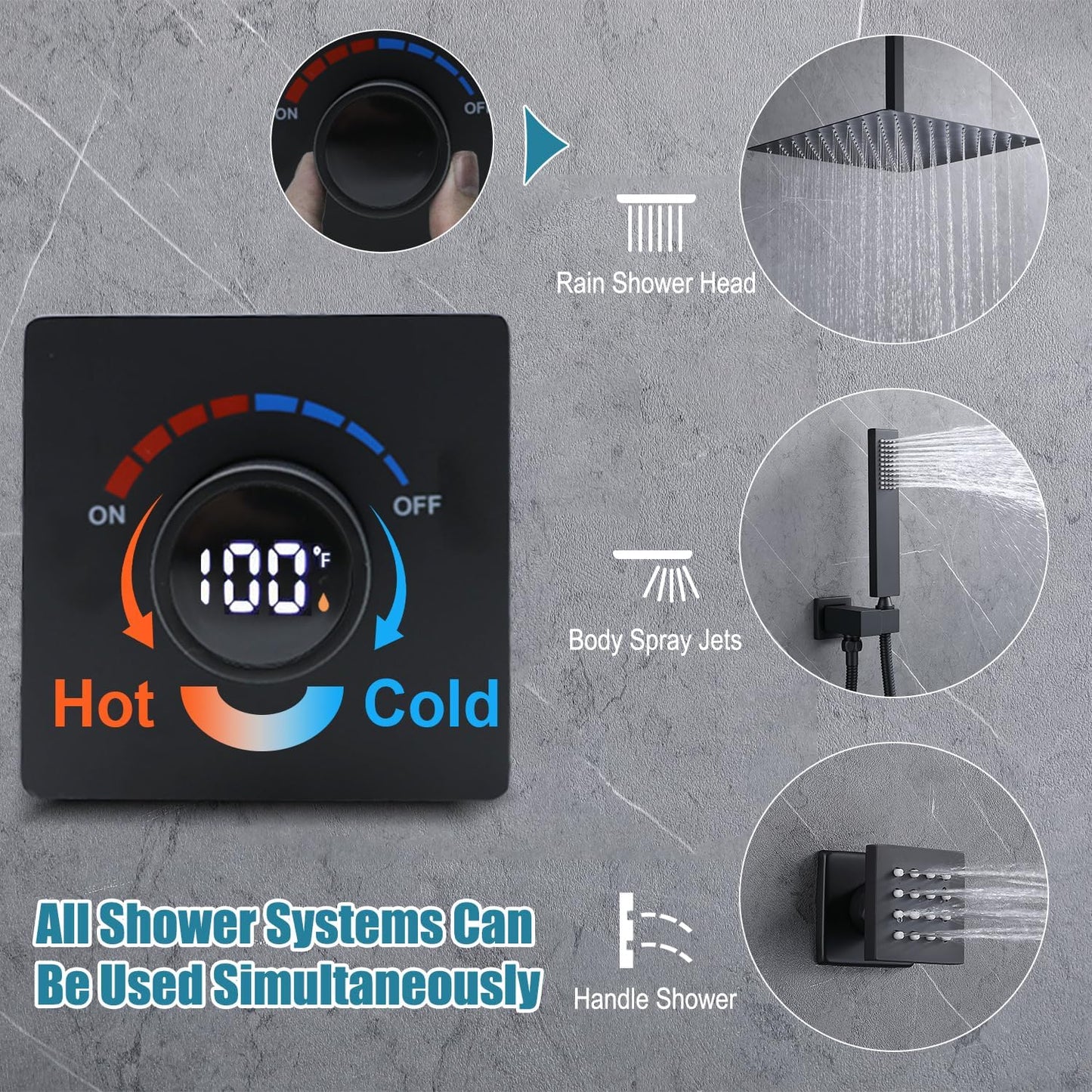 Digital Display Shower Valve Shower Valve Single Way Shower Diverter Valve Shower Mixing Valve Can Use All the Time Matte Black